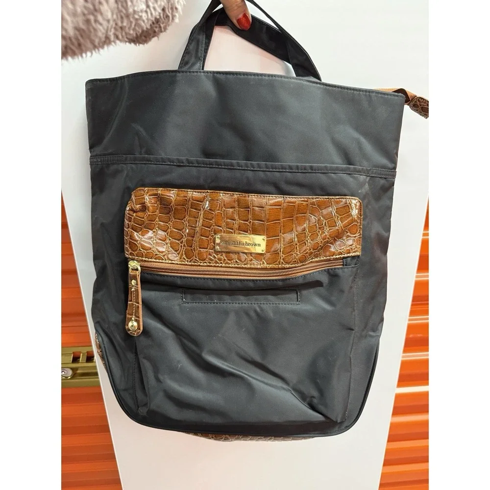 Samantha Brown Convertible Backpack BLACK Nylon Croco Embossed Laptop Bag